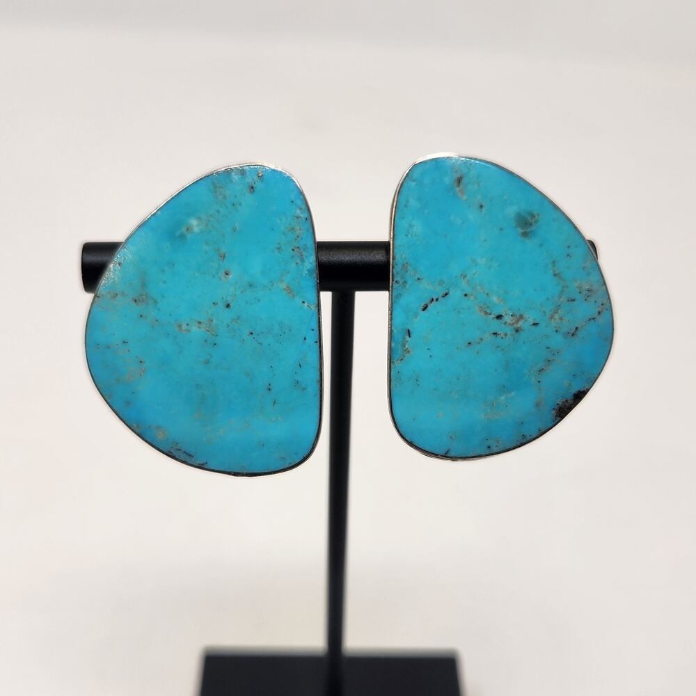 Nick Garcia Vintage Sterling Silver Turquoise Clip On Earrings Free Form Navajo